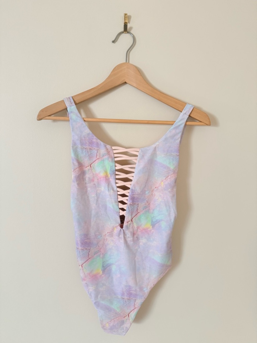 L*SPACE • Pastel Tie-Dye One-Piece Swimsuit with Lace-Up Front & Low Back